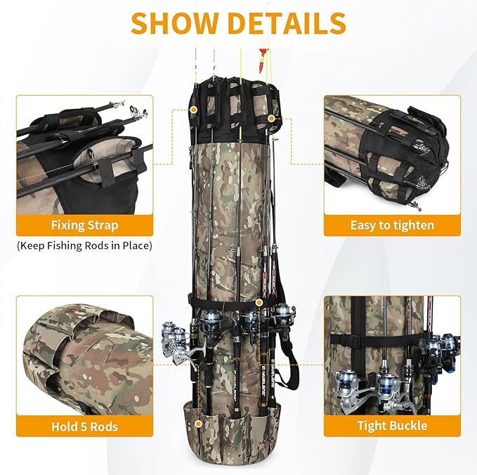 Wowelife Fishing Rod Carrier - Pole Bag Reel Organizer Case Storage for Gear, Travel - Gifts for Men, Family