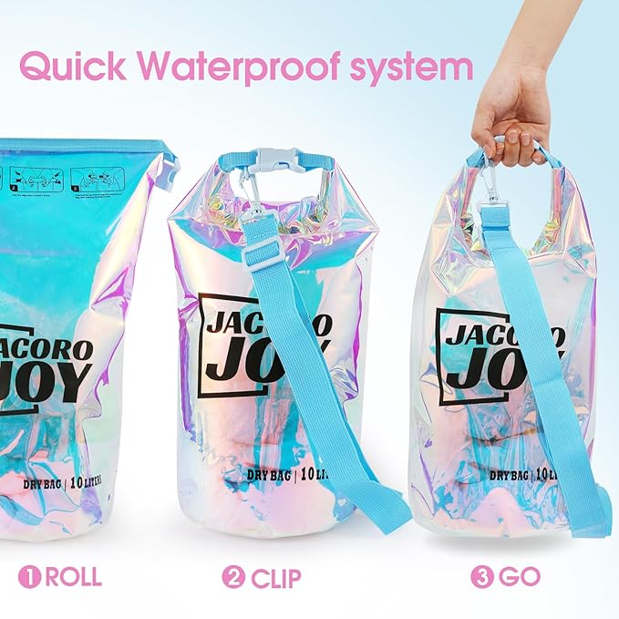 10L Dry Bag Iridescent TPU Waterproof Beach Bag for Kayaking Boating Swimming Rafting