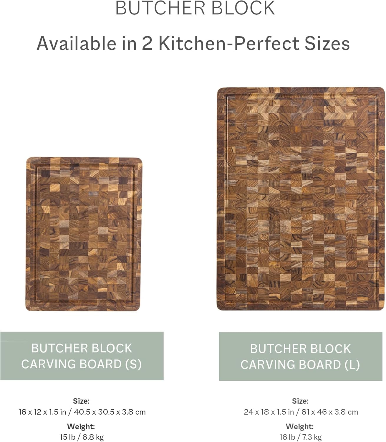 Teakhaus Butcher Block Carving Board - Extra Large Reversible Wooden Cutting Board with Juice Groove and Grip Handles - Teak End Grain Wood - Knife Friendly - FSC Certified