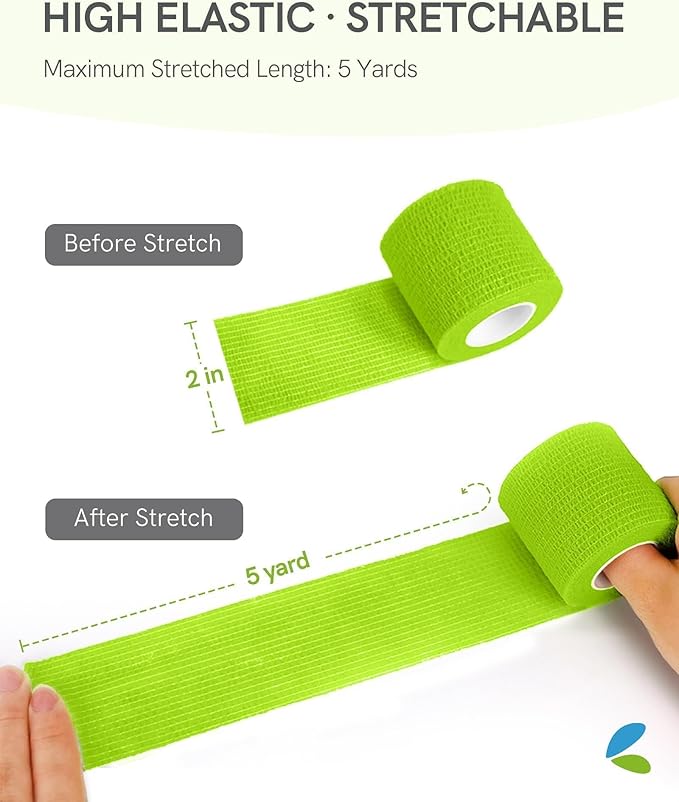 FriCARE Self Adhesive Bandage Wrap, Medical Tape in First Aid Kit, Cohesive Bandages for Wounds Sport Vet, FSA/HSA Eligible, 2 Inches X 5 Yards 6 Rolls, Grass Green