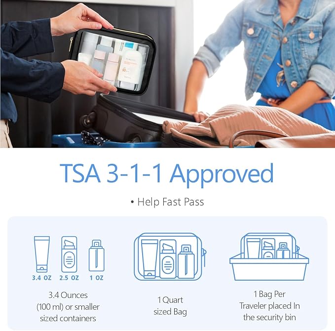 PACKISM TSA Approved Toiletry Bag - 2 Pack Upgrade Color-Edged Clear Makeup Bag, Clear Toiletry Bag For Traveling Fits Various Storage Needs, Black (2 Sizes)