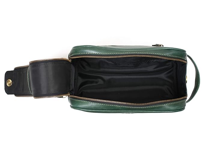 10" Premium Leather Toiletry Travel Pouch With Waterproof Lining | King-Size Handcrafted Vintage Dopp - Kit ~ Gift for Father's Day By Aaron Leather Goods (Basil Green)
