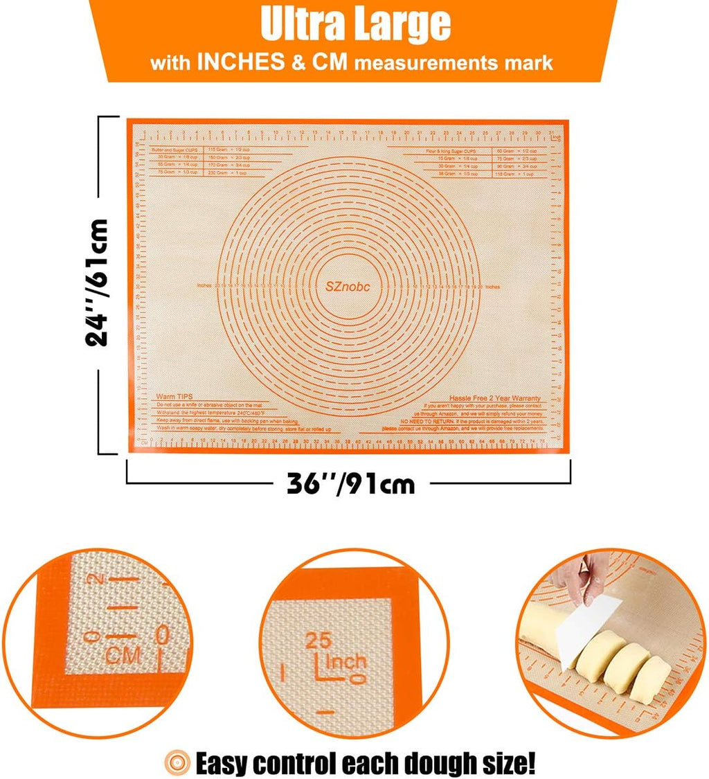 Silicone Pastry Mat 36'' By 24'' Extra Large Baking Mat with Measurements for Dough Rolling, Kneading Board, Kitchen Counter Mats, Perfect for Dough, Fondant, Pie Crust, Cookies, Bread, Pasta, Pizza
