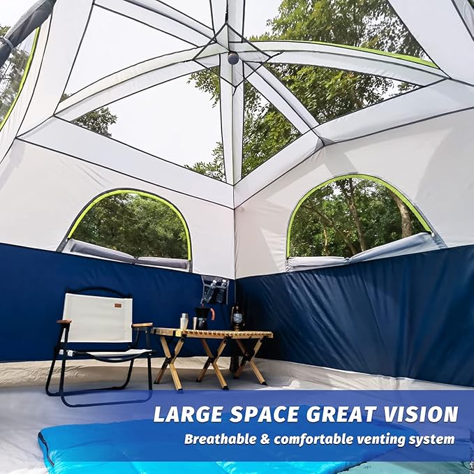 UNP Tents 6 Person Waterproof Windproof Easy Setup,Double Layer Family Camping Tent with 1 Mesh Door & 5 Large Mesh Windows -10'X9'X78in(H)