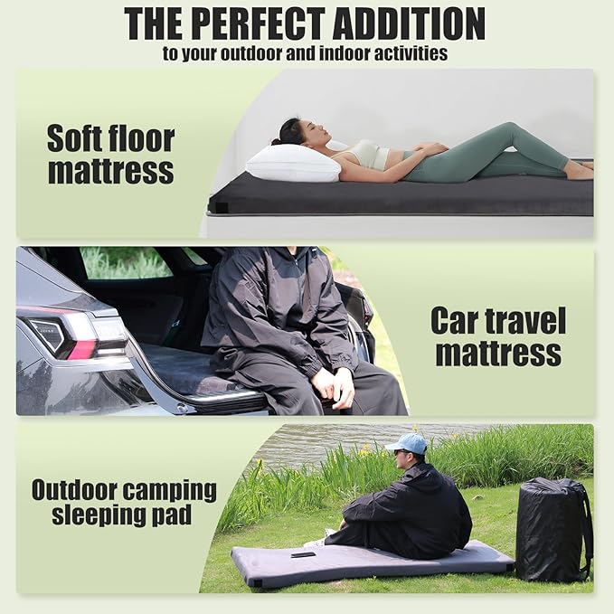 3 Inch Thick Memory Foam Sleeping Pad Camping Mattress,Portable Roll up Mattress-Car/Tent/Cot/Floor,Comfortable Sleeping Mats for Guests Kids Adult Sleepover