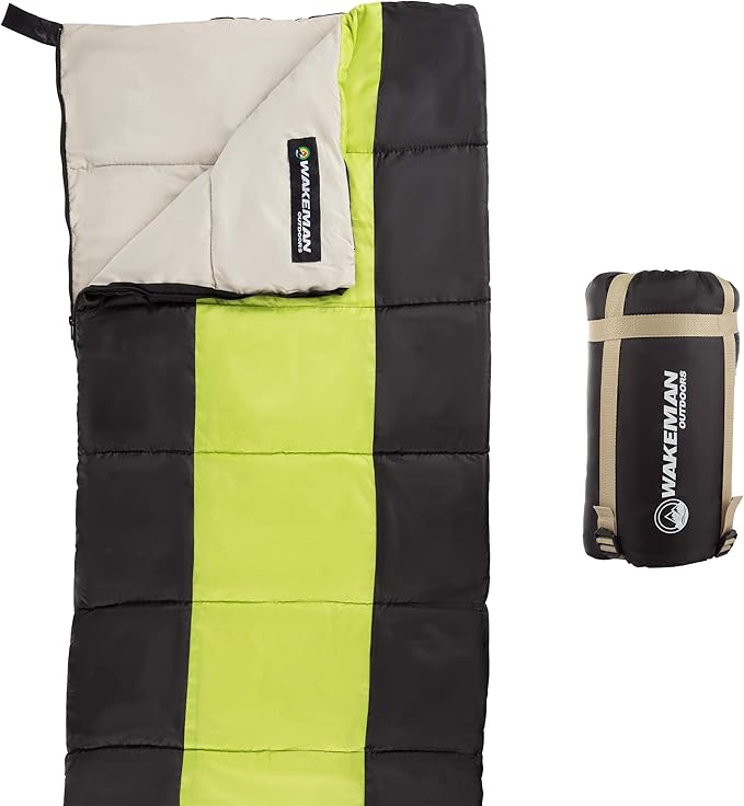 Wakeman Lightweight Sleeping Bag - Carrying Bag with Compression Straps Included