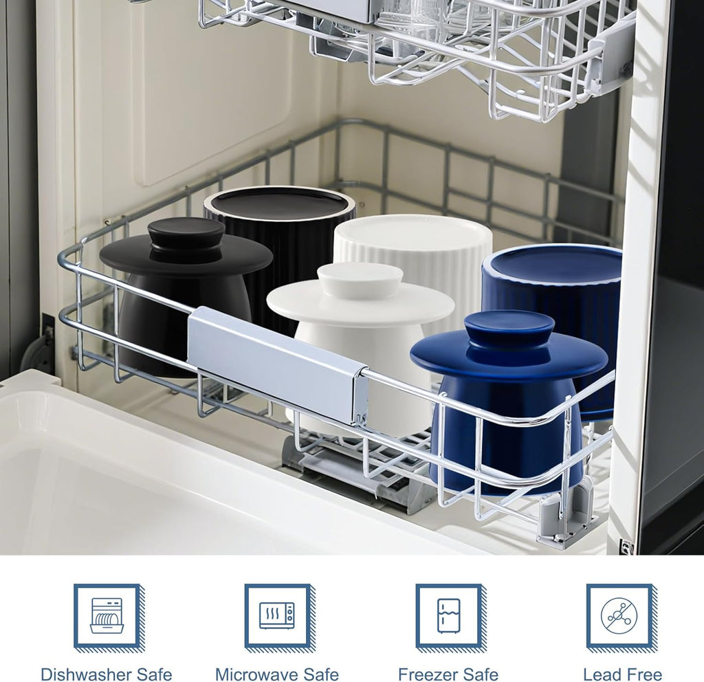 Large Butter Crock Bell for Counter with Water Line, Butter Keeper, Ceramic French Butter Dish Holder for Fresh Spreadable Soft Butter (White, 7.8 Ounce)