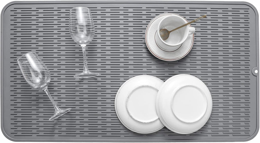 Silicone Dish Drying Mat for Multiple Usage,Easy clean,Eco-friendly,Heat-resistant Silicone Mat for Kitchen Counter or Sink,Refrigerator or Drawer Liner Grey 4XL 32 inches x 18 inches