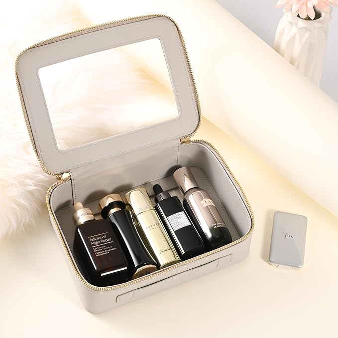 Aveniee Clear Makeup Bag for Women, Large Clear Cosmetic Bags Travel Toiletry Bag, Heavy Duty Makeup Organizer, Makeup Train Case with Clear Windows & Gold Zippers(Grey)