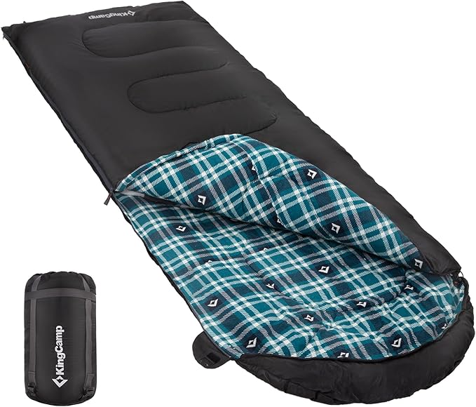 KingCamp Sleeping Bag for Adults, Cold Weather & Warm XL Big and Tall Flannel Sleeping Bags with Compression Sack Portable Waterproof Essentials Gear Accessories for Outdoor Camping