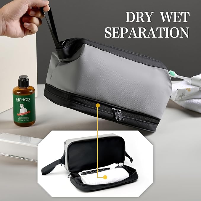 Large Travel Toiletry Bag for men women,Makeup Organizer Bag, Dopp Kit,Waterproof Hanging Cosmetic Bag for Toiletries Accessories (Grey)