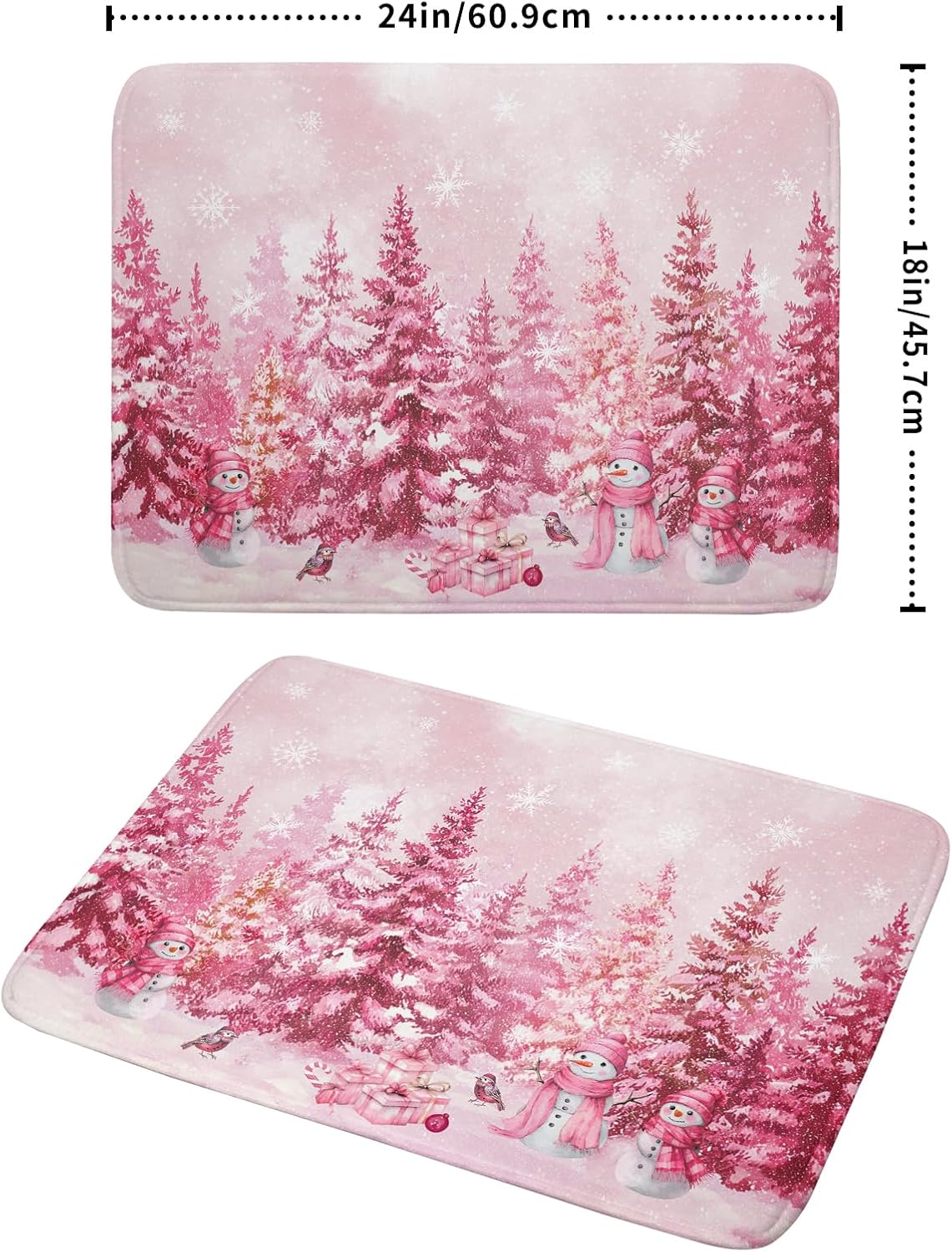 Pink Forest Dish Drying Mat Snowman Washable Drying Matt Kitchen Counter Absorbent Coffee Mat for Winter Home Decor