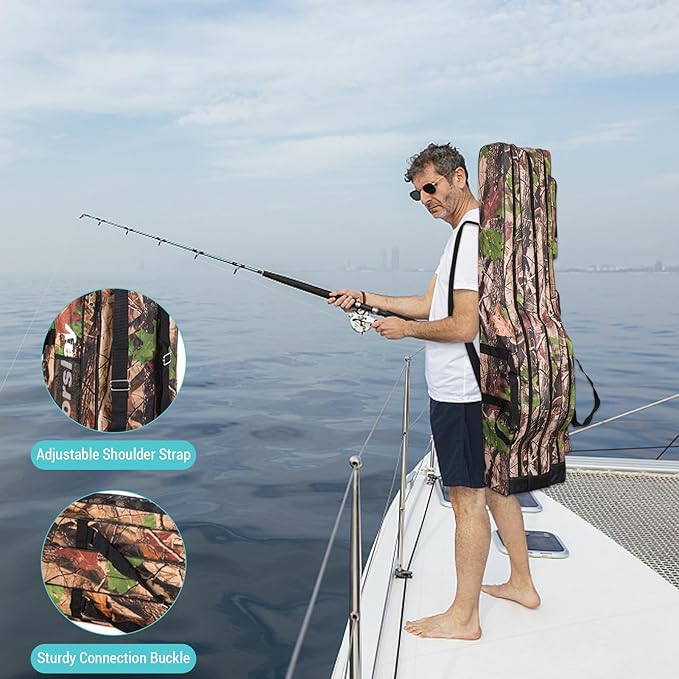 oorslay Portable Folding Fishing Tackle Storage Bags Oxford Fishing Rod Case Fishing Pole Bag Carry Organizer Waterproof Fishing Bag