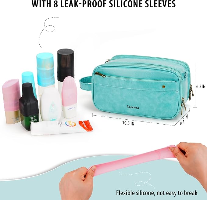 Travel Toiletry Bag for Men, Large Hanging Toiletries Organizer Bags for Women, Cruise Ship Essentials, Water-resistant Shaving Case, PU Leather Makeup Accessories, Cosmetic Dopp Kit, Lake Blue