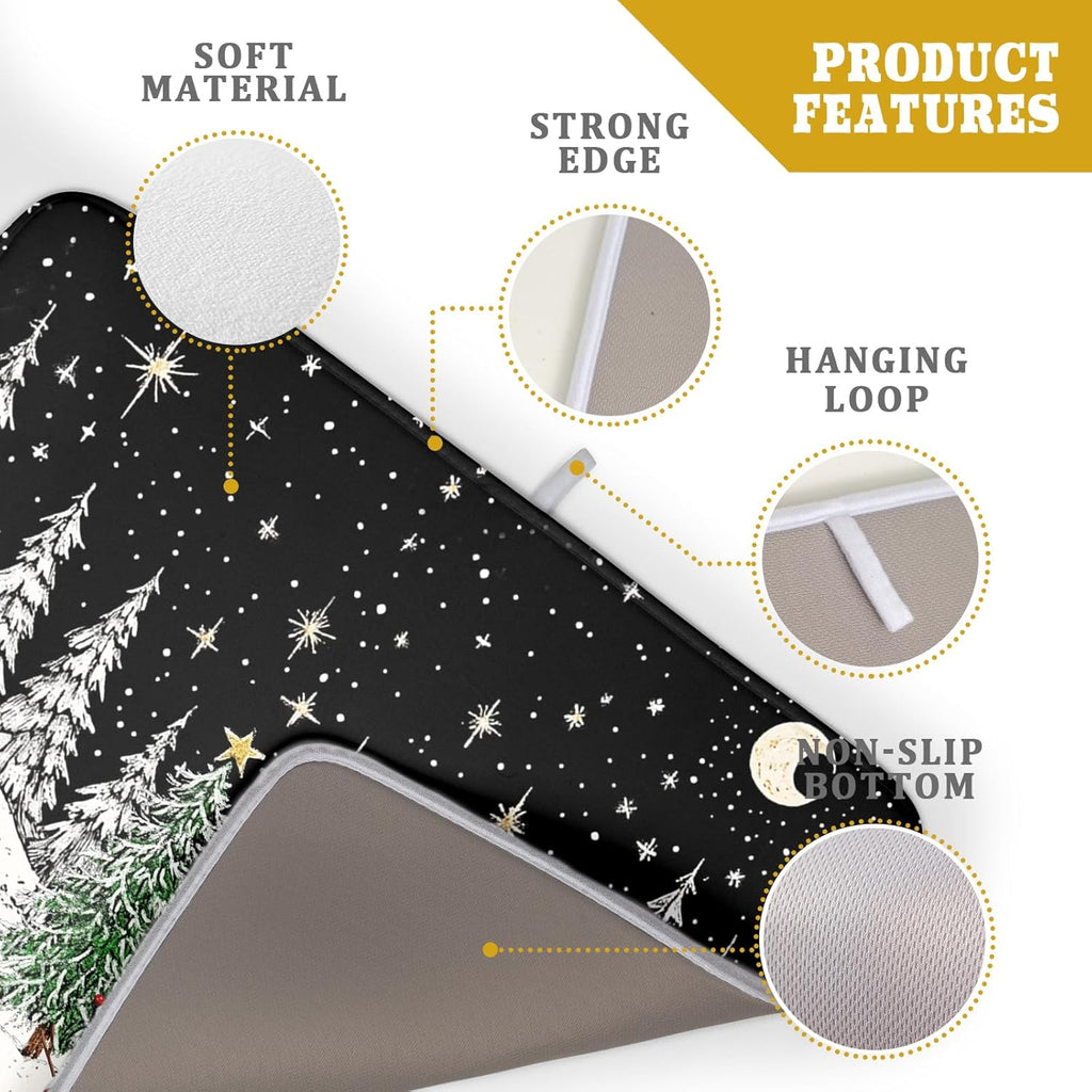 Winter Snowman Dish Drying Mat 24 X 18 in Black Microfiber Dish Pad Absorbent Holiday Kitchen Accessories