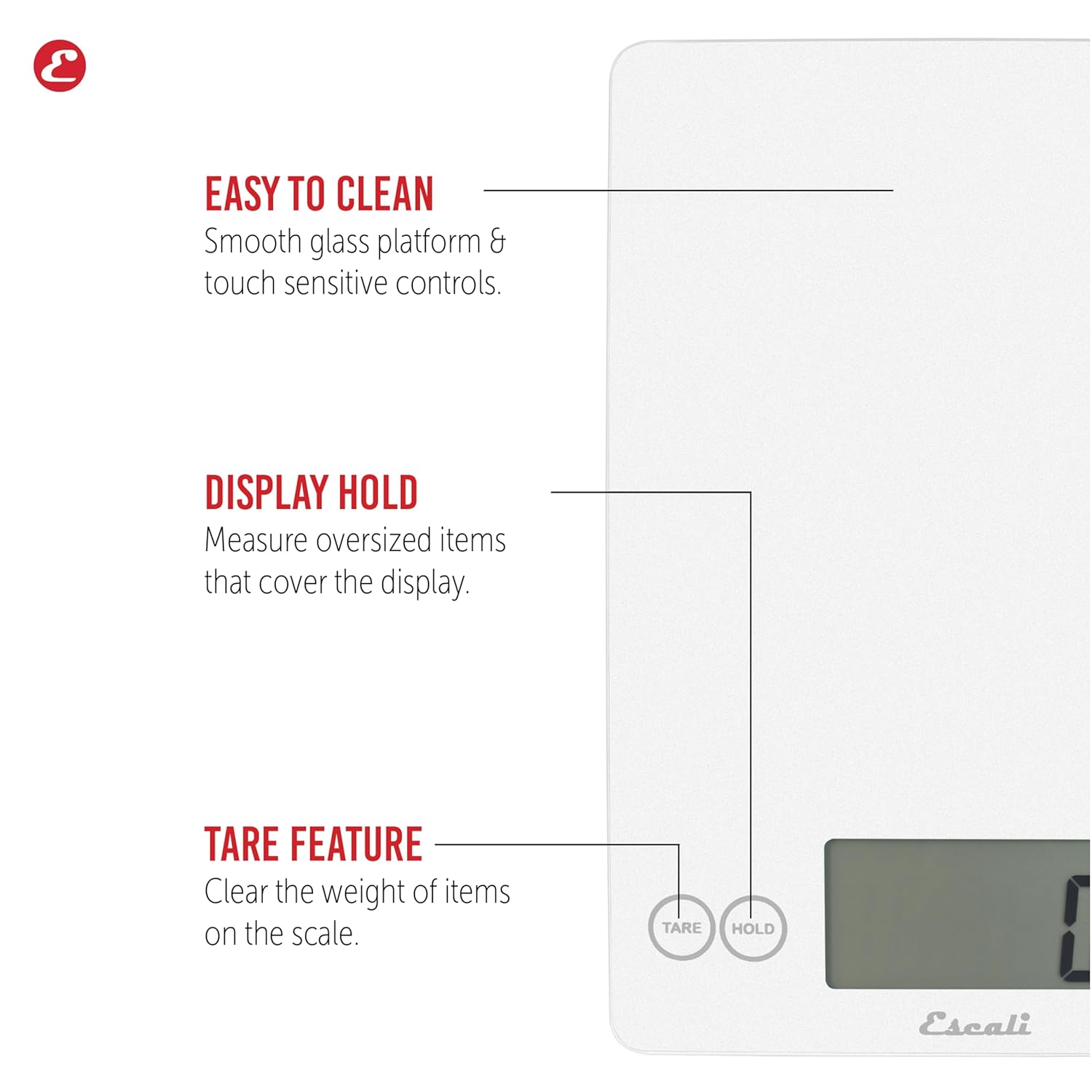 Escali Arti Digital Food Scale, Multi-Functional Kitchen Appliance, Precise Weight Measuring and Portion Control, Baking and Cooking Made Simple, Tempered Glass, Frost White