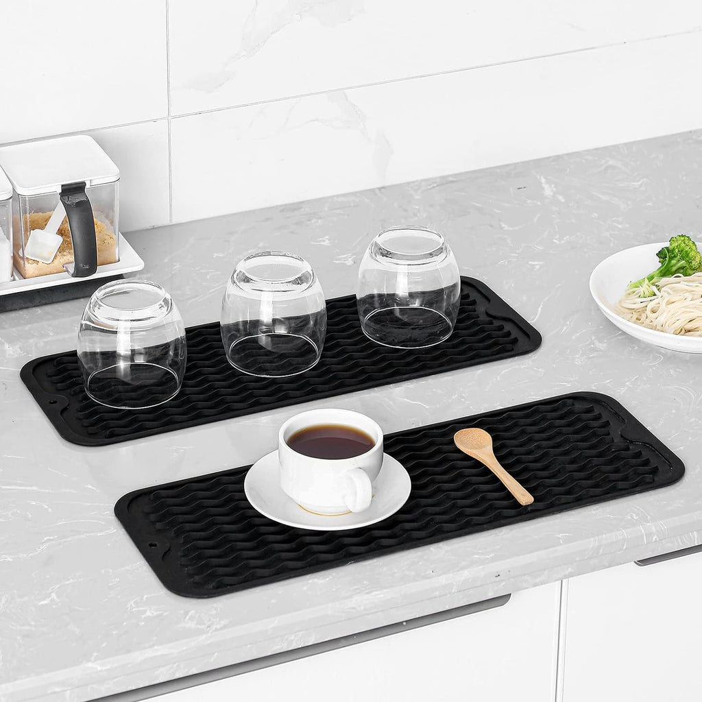 Silicone Dish Drying Mat for Multiple Usage,Easy clean,Eco-friendly,Heat-resistant Silicone Mat for Kitchen Counter,Sink,Bar,Bottle,or Cup Black M 17 inches x 6 inches