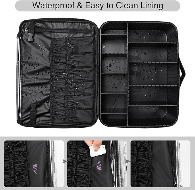 Relavel Makeup Case Extra Large Makeup Bag for Women Travel Makeup Artist Box Nail Polish Cosmetic Brush Storage Organizer with Adjustable Plastic Dividers Black