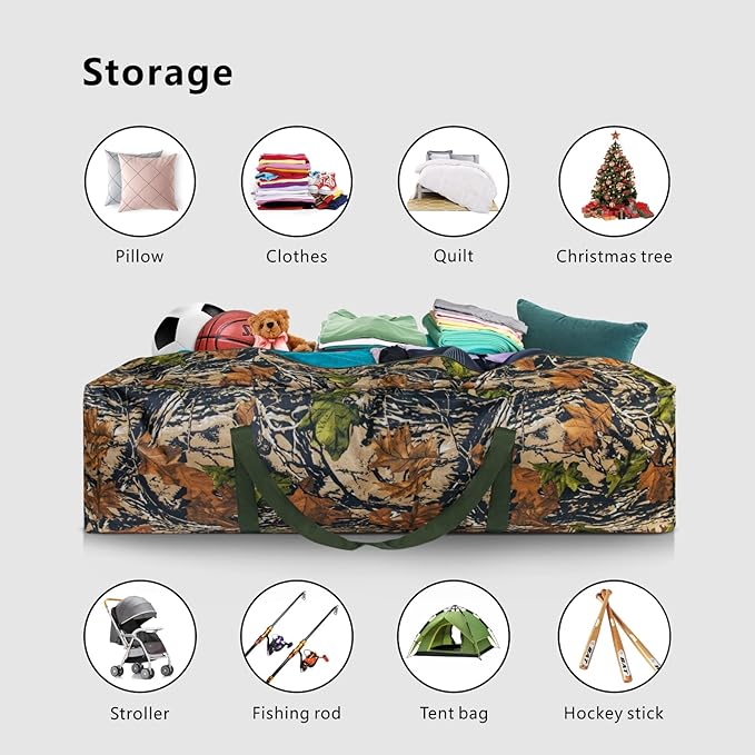 TOPDesign 46 Inch Extra Large Zippered Duffel Bag for Travel Camping Sports Equipment Storage, Waterproof Foldable Luggage Bag with Padded Handles