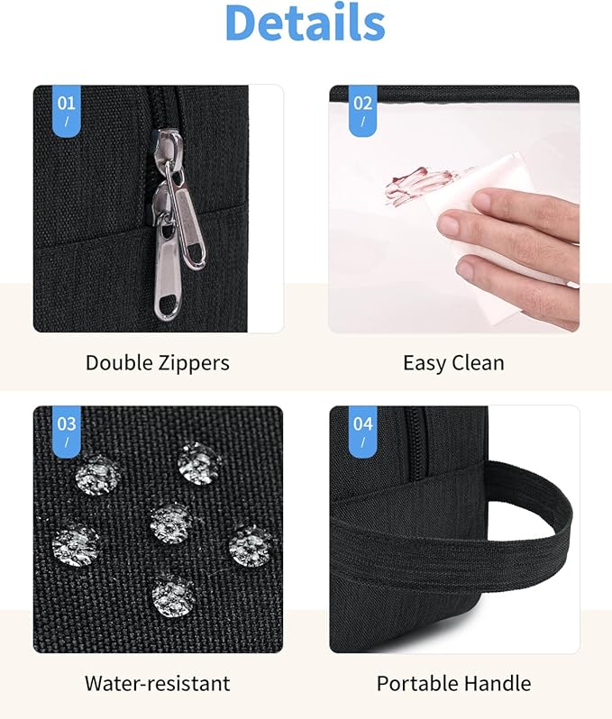 Narwey Clear Travel Toiletry Bags for Traveling Toiletries Men Women, Clear Makeup Bag Cosmetic Bag with Zipper, Make Up Pouch Organizer Bags with Handle, Skincare Bag (Black)