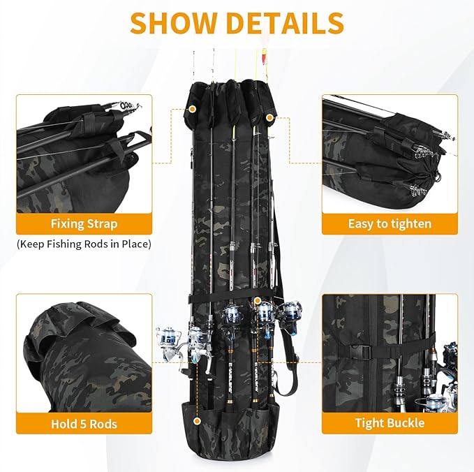 Wowelife Fishing Rod Carrier - Pole Bag Reel Organizer Case Storage for Gear, Travel - Gifts for Men, Family