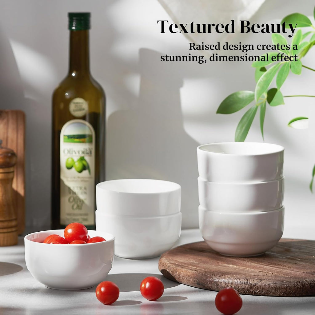 DOWAN 10 OZ Ice Cream Bowls - 4.25" Ceramic Dessert Bowl Set of 6 - Porcelain Small Bowls, Bouillon Cups for Side Dishes, Ice Cream, Oatmeal, Fruit, Portion Control - Dishwasher Microwave Safe