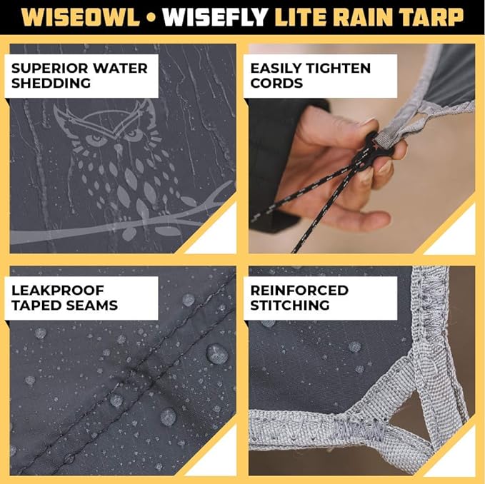 Wise Owl Outfitters Hammock Tarp, Hammock Tent - Rain Tarp for Camping Hammock - Camping Gear Must Haves w/Easy Set Up Including Tent Stakes and Carry Bag