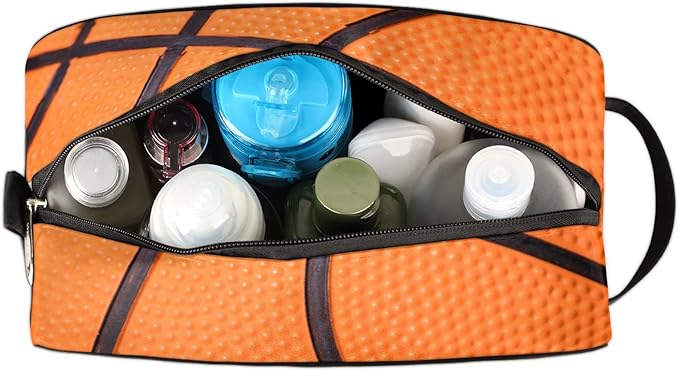 Basketball Texture Ball Portable Travel Toiletry Bag, Sport Dopp Kit Cosmetic Organizer Makeup Bag Shower Shaving Bag for Men Women