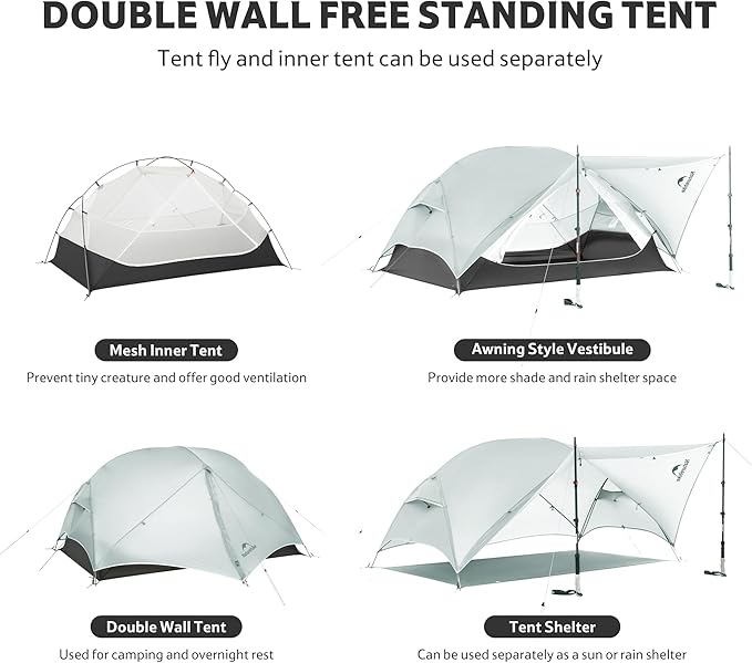 Naturehike Mongar UL 1/2Person Backpacking Tent,15D Nylon Waterproof Ultralight 1-2 Person Tent with Footprint