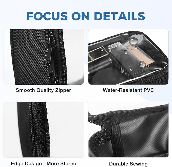 Moyad TSA Approved Clear Toiletry Bag, 2 Pack Quart Size 3-1-1 Liquids Pouch for Travel, Transparent Makeup & Cosmetic Organizer for Women Men, Black