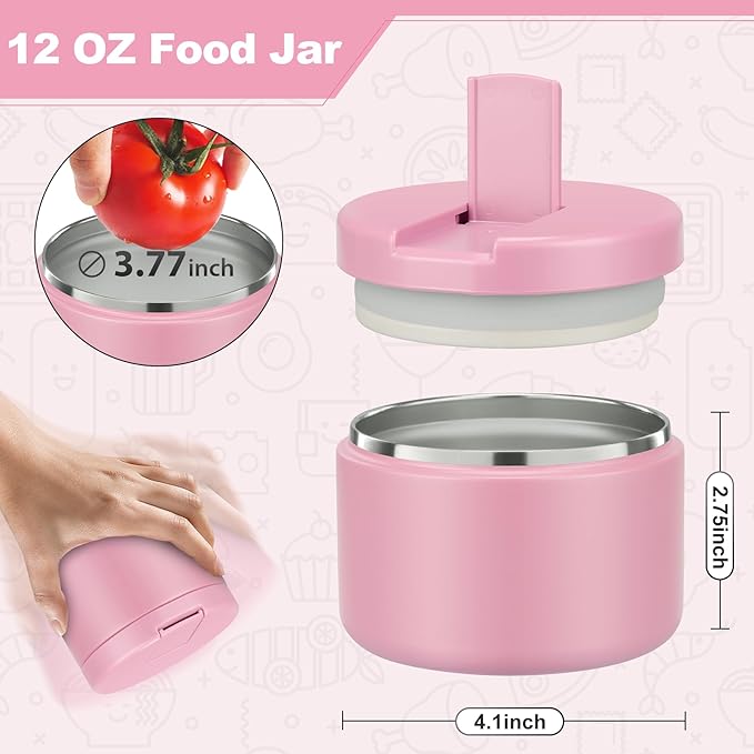 12oz Food Thermo for Hot Food Insulated Vacuum Soup Jar with Buckle Lid, Stainless Steel Wide Mouth Leak Proof Lunch Container