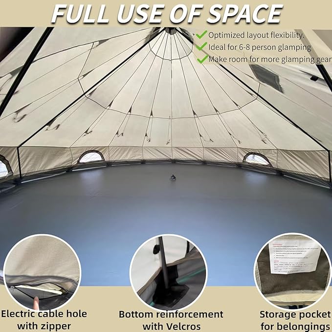 DANCHEL OUTDOOR B2A Waterproof Roomy Interior Yurt Tent, No Center Pole Bell Tent 4/8 Person Family Camping Glamping, 4 Season Hot Tents with Stove Jack 300D Oxford Nylon, 13ft/16.4ft Khaki