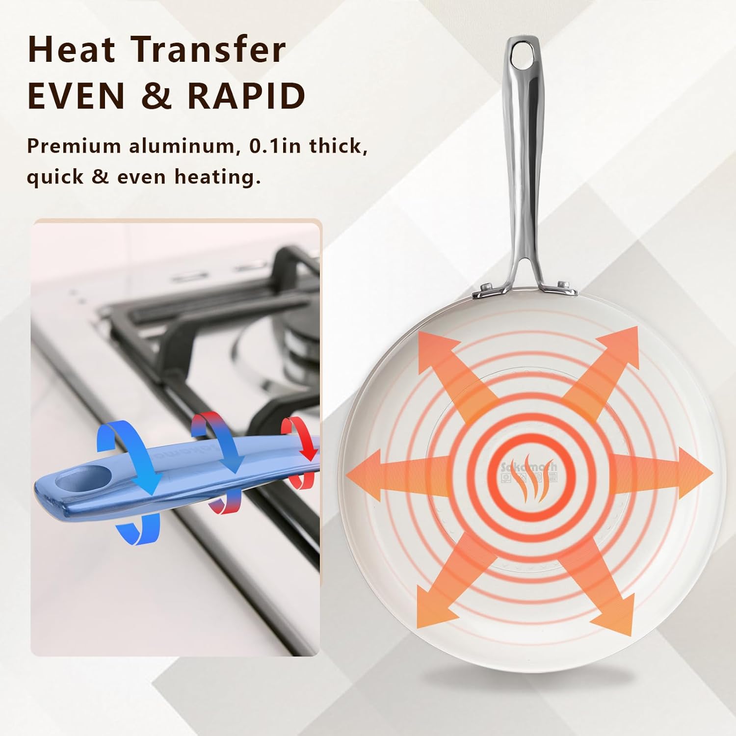 11" Ceramic Nonstick Frying Pan, Skillet, Cooking Pan Non Toxic with Stay Cool Handle for Induction, PTFE & PFAS & PFOA Free, Dishwasher/Oven Safe, White