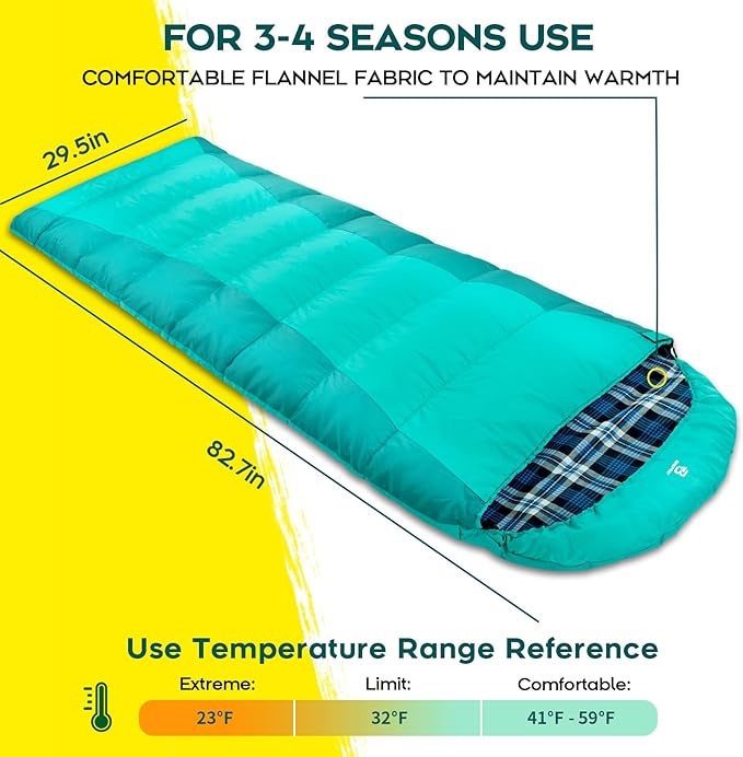 Bessport Sleeping Bag Winter | Flannel Lined 18℉ - 32℉ Extreme 3-4 Season Warm & Cool Weather Adult Sleeping Bags Large | Lightweight, Waterproof for Camping, Backpacking, Hiking