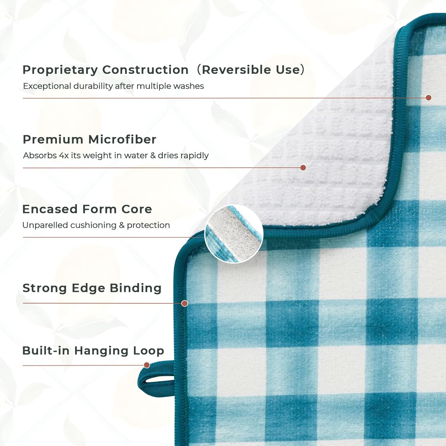 FRESHMINT Printed Dish Drying Mats for Kitchen Counter 2 Pack Absorbent Reversible Drying Mats Microfiber Kitchen Countertop Protector Dishes Drying Pad Extra Large 18"x24" Dish Mat