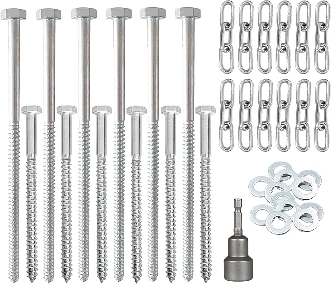 6pcs 3/8 x 8 and 6pcs 3/8 x 12 Heavy Duty Camping Ground Anchors, Non-Rust Tent Stakes Screw in Kit for Securing Animals, Trampoline, Carports, Canopies, Sheds, Swing Sets for High Winds