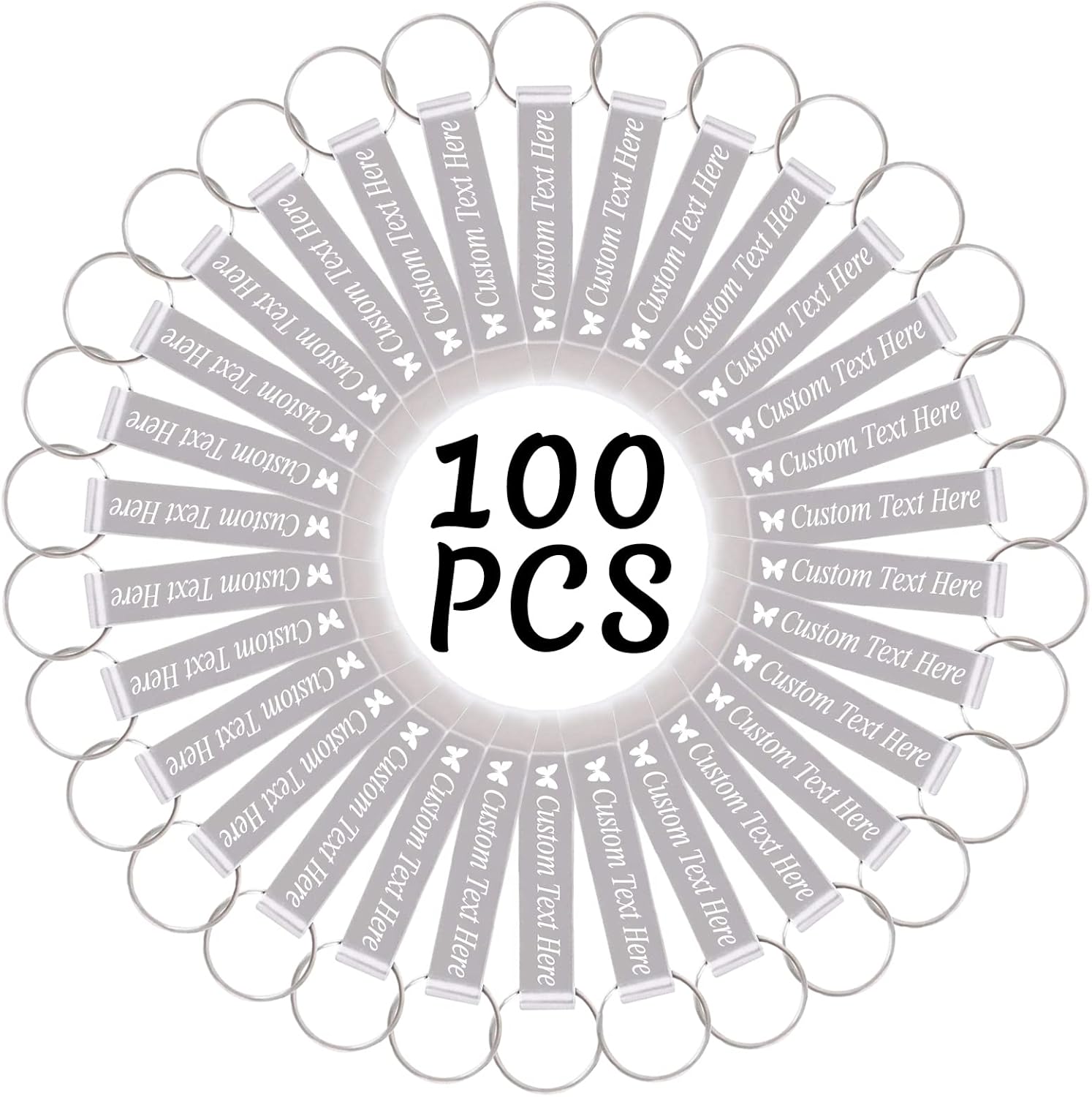 100PCS Personalized Bottle Opener Keychain Bulk Custom Beer Bottle Opener with Logo Text Engraved Wedding Bottle Opener Favors Customized Gifts for Guests Baby Shower Birthday Party-Silver