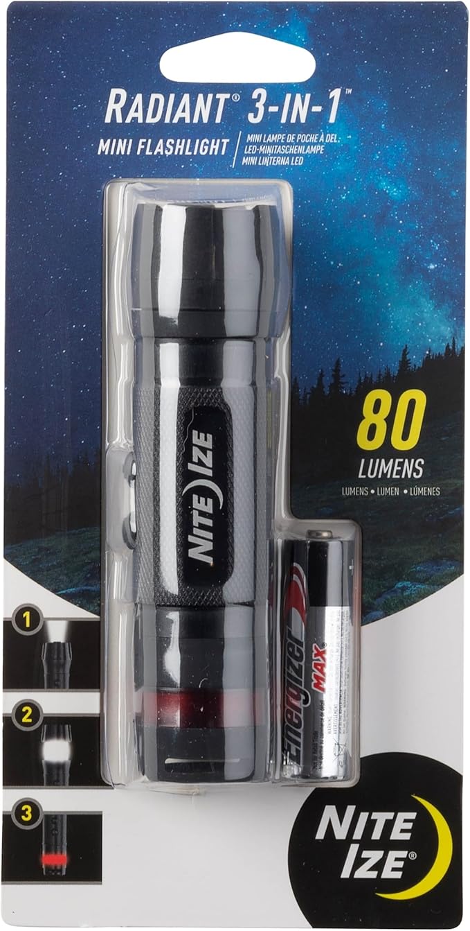 Nite Ize Radiant 3-in-1 LED Mini Flashlight - Versatile Flashlight with 80 Lumen Light - Use as Safety Light, Flashlight, or Mini Lantern - Black
