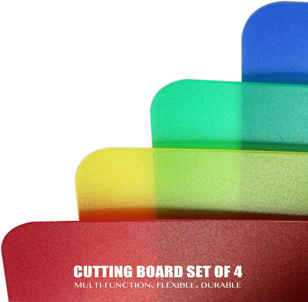 Fotouzy Flexible Plastic Cutting Boards for Kitchen, 4 Translucent Colors Cutting Mats 15 x 12 In, BPA-Free, Non-Porous, Dishwasher Safe, Set of 4