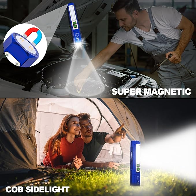 Rechargeable Flashlights High Lumens - 20,000LM Super Bright Small Pocket Magnetic Flashlight, 8 Modes LED Tactical Flash Light, Dual Button Powerful Flashlight for Camping (2, Klein Blue)