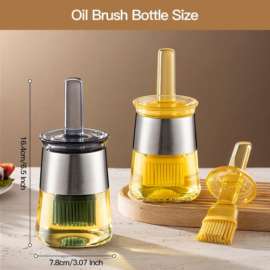 Oil Bottle Brush, 9 oz Olive Dispenser Bottle with Brush,Silicone Basting Brush Oil Separator for Cooking, Glass Oil Dispenser for Kitchen Barbecue Sauce Grill Frying (Blue,270 ml)