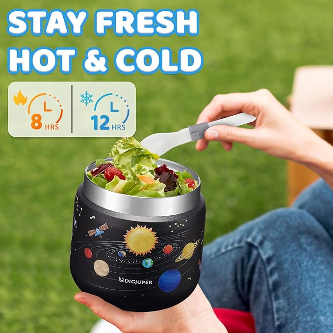 12 OZ Girls Thermo Food-Jar with Cooler Bag - Leakproof Kids Thermal Lunch Box, Wide Mouth Insulated Food Container Box for Fruits Veg Soup sandwich, Cute Pink Unicorn