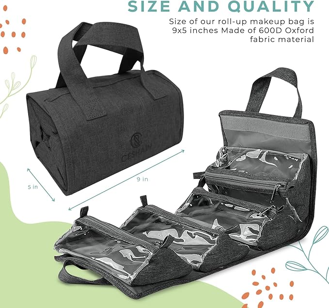 4-in-1 Hanging Toiletry bag - Roll-Up Makeup Bag - 4 Detachable PVC Zip Pouches – 600D Oxford Fabric, Versatile Travel Toiletry Organizer Bag - Makeup, Cosmetics, First Aid, Medicine Personal Care,…