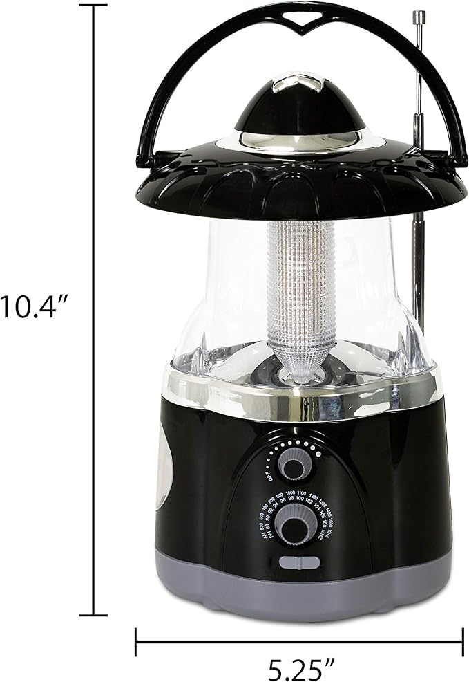 190507 12-Led Lantern With 4-Led Flashlight & Am/Fm Radio (Black)