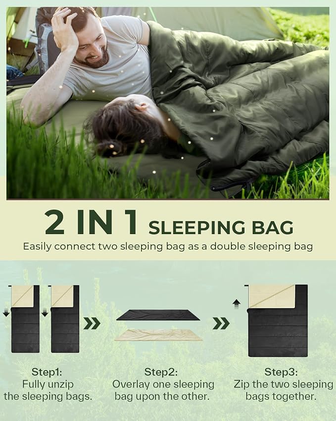 Sleeping Bag, Ohuhu Lightweight Sleeping Bag 3 Season Warm Weather Portable Compact Sleeping Bags for Adult Kids with Carry Bag for Camping Hiking Backpacking and Outdoors 59℉-77℉