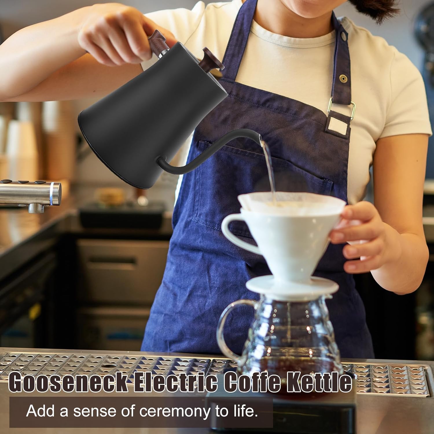 Electric Gooseneck Tea Kettle with Temperature Control, 1200W Electric Coffee Kettle Auto Shut Off Fast Heating, Stainless Steel Smart Water Heater with Timer for Brew Tea, Boil Hot Water (Black)