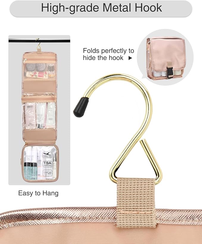 Hanging Toiletry Bag for Women with Tsa Approved Toiletry Bag, Travel Foldable Toiletries Bag, Roll up Cosmetics Jewelry Toiletry Bag, Water Resistant Makeup Organizer
