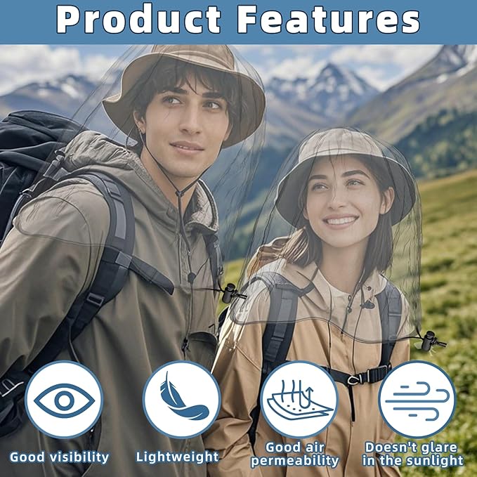 2 Pack Ultra Large Mosquito Net 42x25 Inches Mosquito Head Net Oversized Insect Netting Bug Fits Most Hats for Gardening Hiking Fishing Traveling(Light Gray)