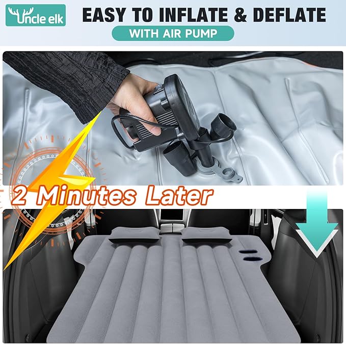 Model Y Mattress for Tesla, Inflatable SUV Mattress for Portable Camping Mattress Foldable Air Mattress with Air Pump and Storage Bag for Tesla Model Y and SUV Travel, Grey