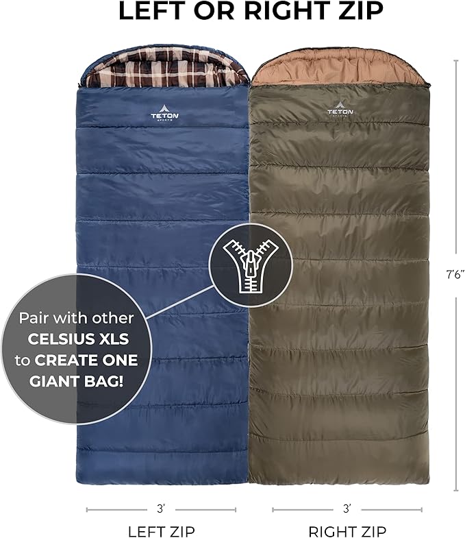 TETON Celsius XL, -25F, 20F, 0F Degree Sleeping Bags, All Weather Warm Sleeping Bag for Adults and Kids, Camping Season, Compression Sack Included